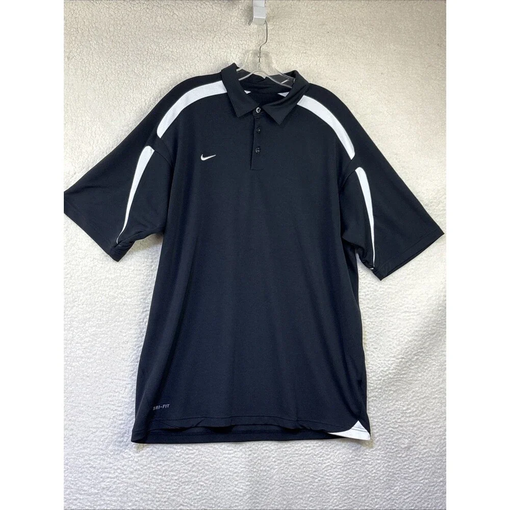 Nike Dri-Fit Golf Polo Shirt Black White Curved Piping Size XL